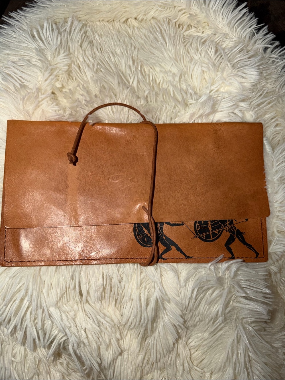 Zacharias Handmade Spanish Leather Folio Greek Warrior Wrap Clutch Tablet Sleeve